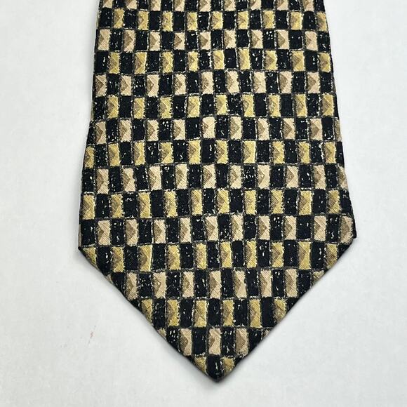 Villa Bugatti Mens Italian Silk Necktie Geometric Pattern Black Wheat Tie - Picture 4 of 11
